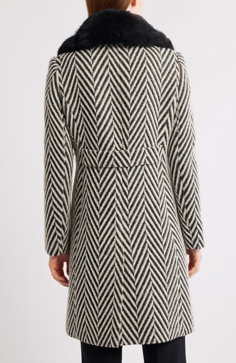 Via Spiga Herringbone Coat with Faux Fur Collar, Alternate, color, Jumbo Herringbone