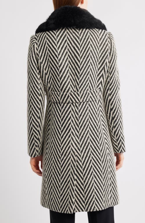 Via Spiga Herringbone Coat With Faux Fur Collar In Jumbo Herringbone