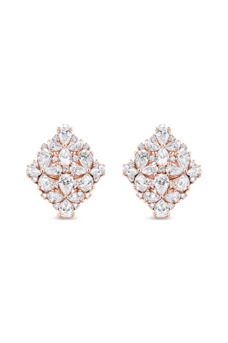18K Rose Gold 8 1/3 Cttw Pear and Diamond Floral Cluster Earring, Main, color, Pink