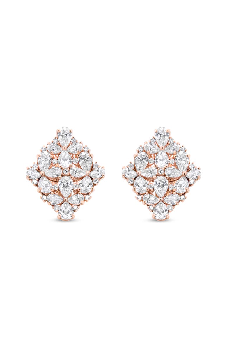 Haus of Brilliance 18K Rose Gold 8 1/3 Cttw Pear and Diamond Floral Cluster Earring, Main, color, Pink