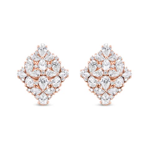 18K Rose Gold 8 1/3 Cttw Pear and Diamond Floral Cluster Earring