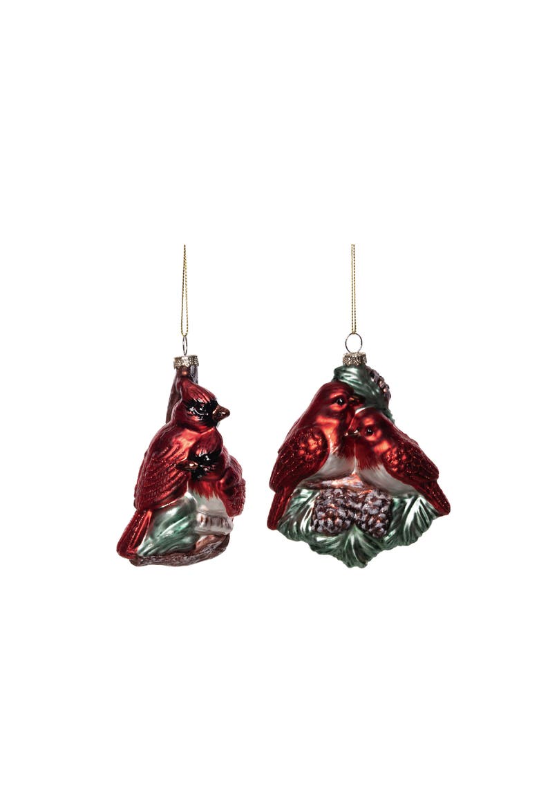 Glass Snuggle Bird Ornament Set of 2 Christmas Decor, Main, color, Multicolored
