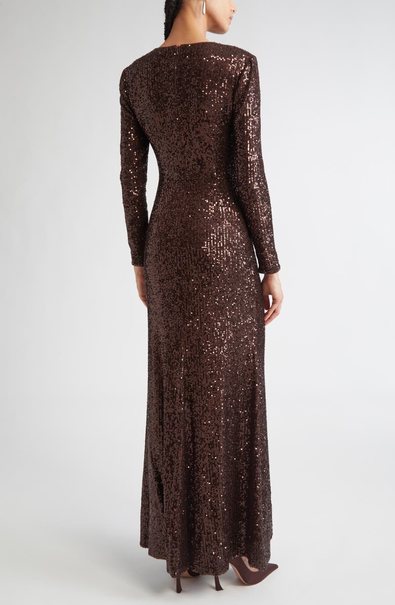 ST. JOHN Long Sleeve Sequin Stretch Knit Gown, Alternate, color, Mocha