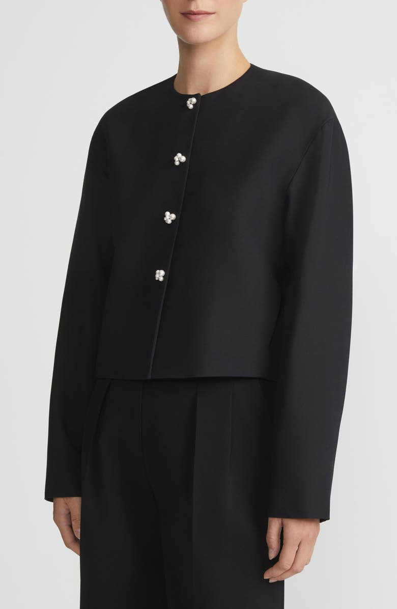 Lafayette 148 New York Faux Pearl Button Wool & Silk Crepe Jacket, Main, color, 