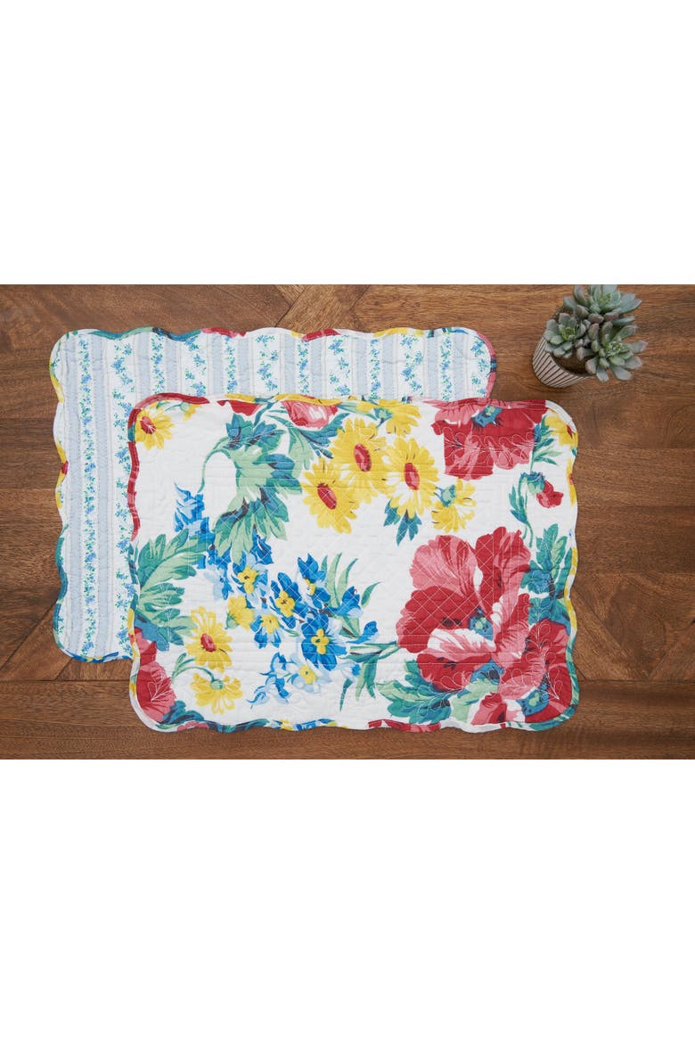 Camila Flowers 100% Cotton Set of 6 Placemats 13" x 19", Alternate, color, Pink