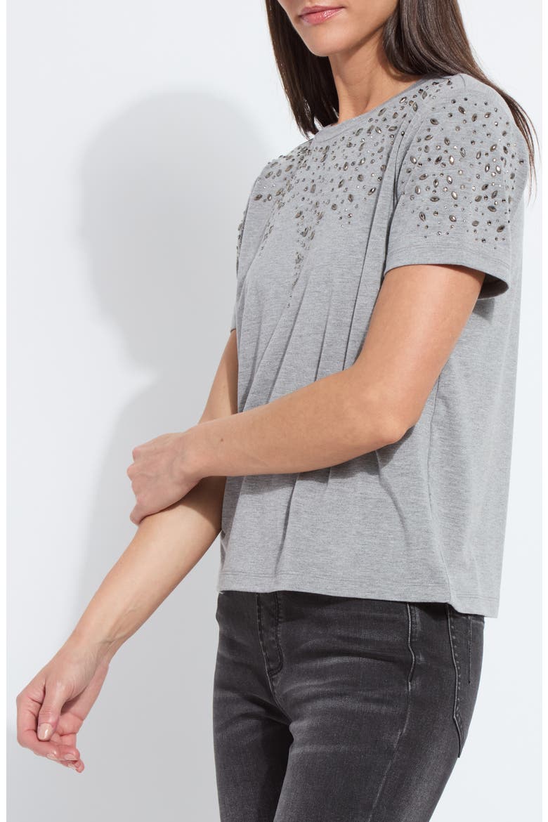 Malva Rhinestone Embellished Short Sleeve Top, Alternate, color, DARK HEATHER GRAY