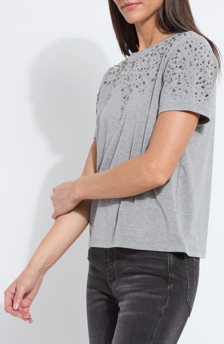 Lysse Malva Rhinestone Embellished Short Sleeve Shirt, Alternate, color, Dark Heather Gray