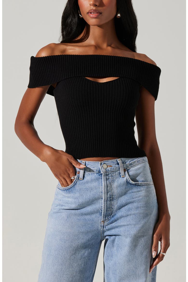 Ainsley Cutout Off the Shoulder Sweater, Alternate, color, BLACK