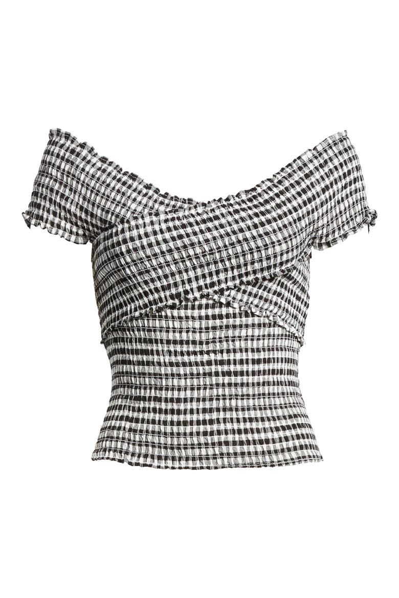 Bowman Smocked Gingham Top, Alternate, color, BLACK