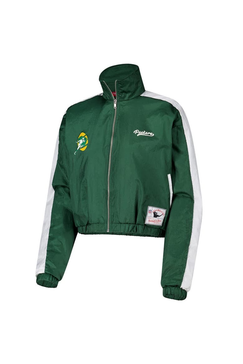 Women's Mitchell & Ness Green Green Bay Packers Nylon Cropped Full-Zip Jacket, Alternate, color, Green