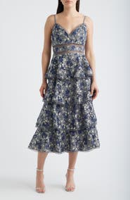 Arose Studio Marcela Floral Embroidered Tiered Midi Dress