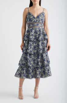 Marcela Floral Embroidered Tiered Midi Dress