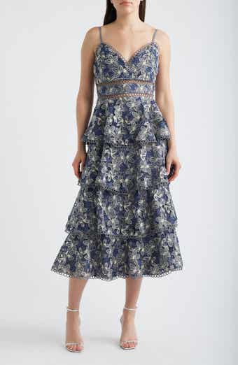 Marcela Floral Embroidered Tiered Midi Dress