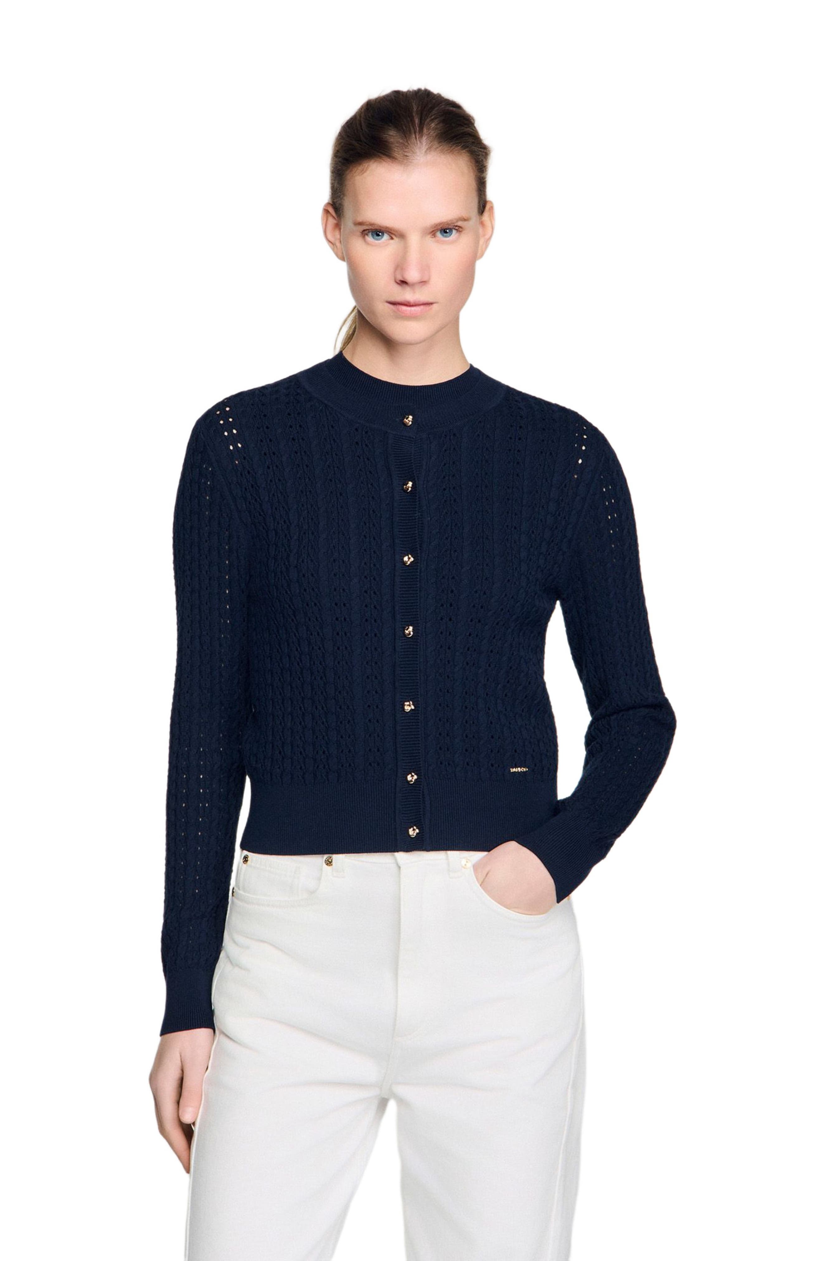 Cropped textured knit cardigan