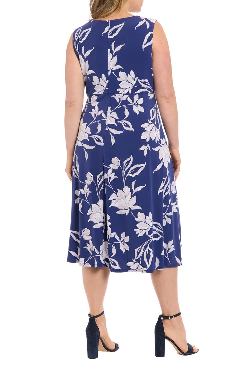 Keyhole Midi Dress, Alternate, color, NAVY/ IVORY