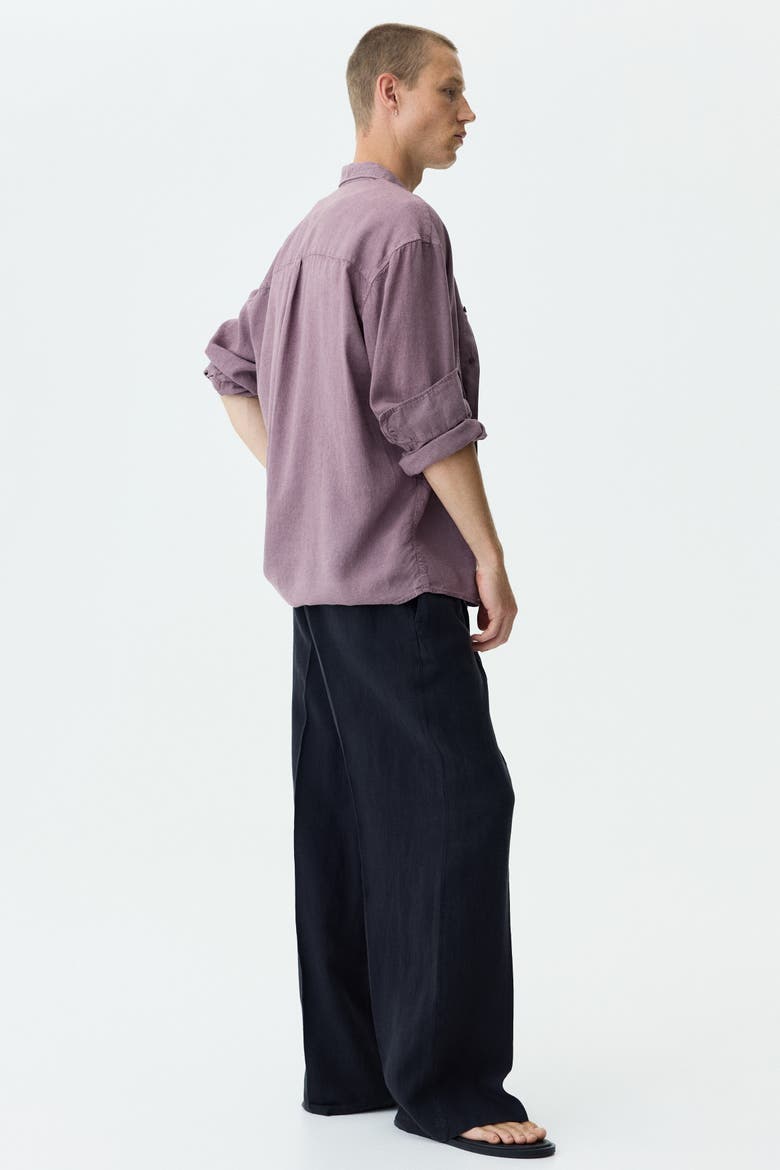 Loose-fit Wide-leg Linen Pants, Alternate, color, Black