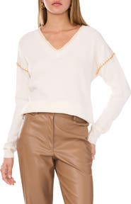 Vince Camuto Whipstitch V-Neck Sweater