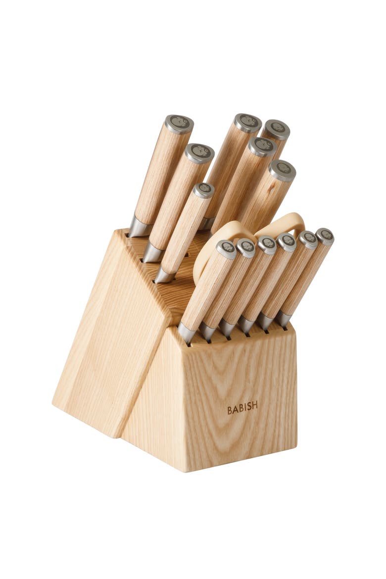 15-Piece High Carbon German Steel Forged Knife Block Set with Pakka Wood Handles, Alternate, color, Natural