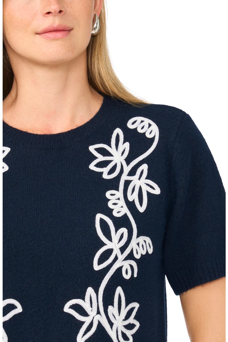 Embroidered Short Sleeve Crewneck Sweater, Alternate, color, NOT SO NAVY