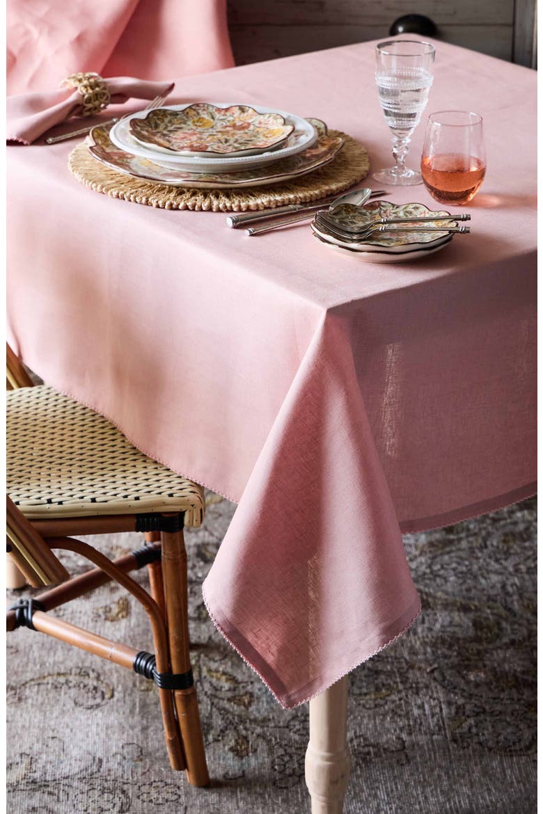 Berry Scallop Linen Tablecloth, Alternate, color, PINK