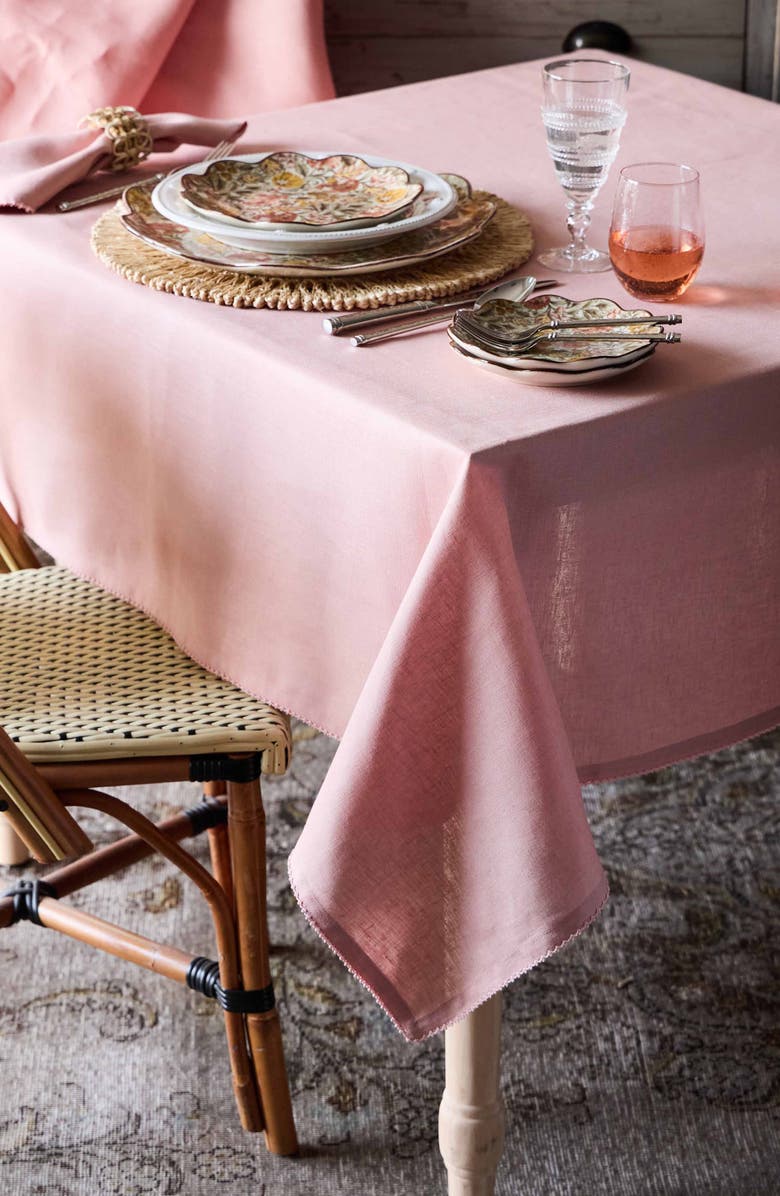Juliska Berry Scallop Linen Tablecloth, Alternate, color, Pink