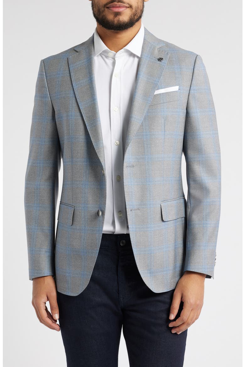Hutson Slim Fit Windowpane Check Wool Sport Coat, Alternate, color, SILVER GREY