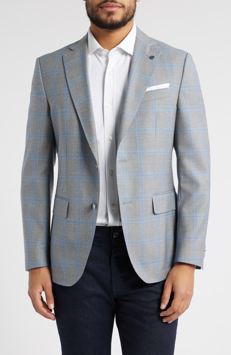BOSS Hutson Slim Fit Windowpane Check Wool Sport Coat, Alternate, color, Silver Grey