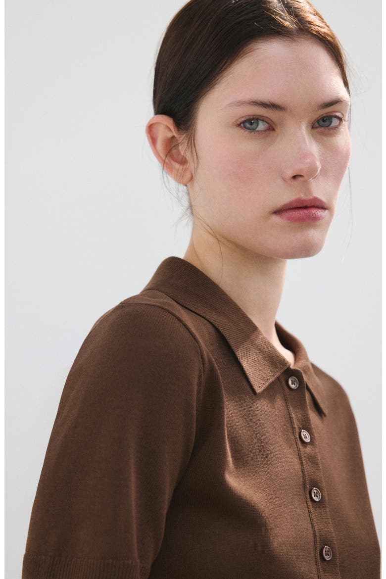 Short Sleeve Jersey Polo Sweater, Alternate, color, CHOCOLATE