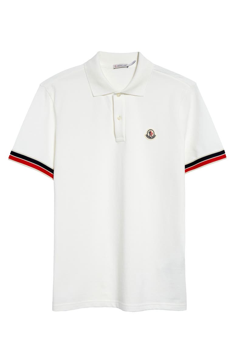Moncler Tipped Cotton Piqué Polo, Alternate, color, Silk White