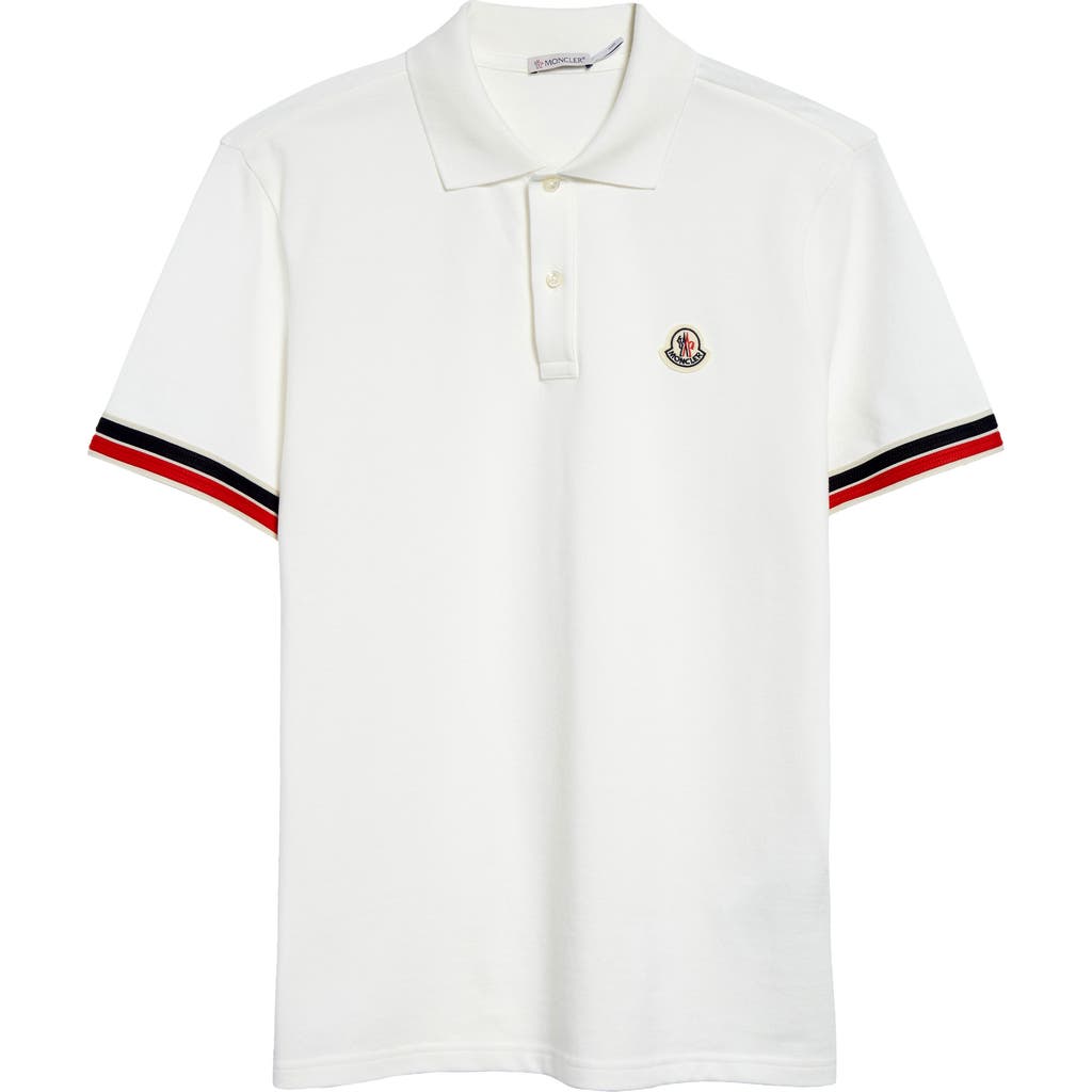 Moncler Classic White Cotton Polo With Signature Tri-color Trim In White