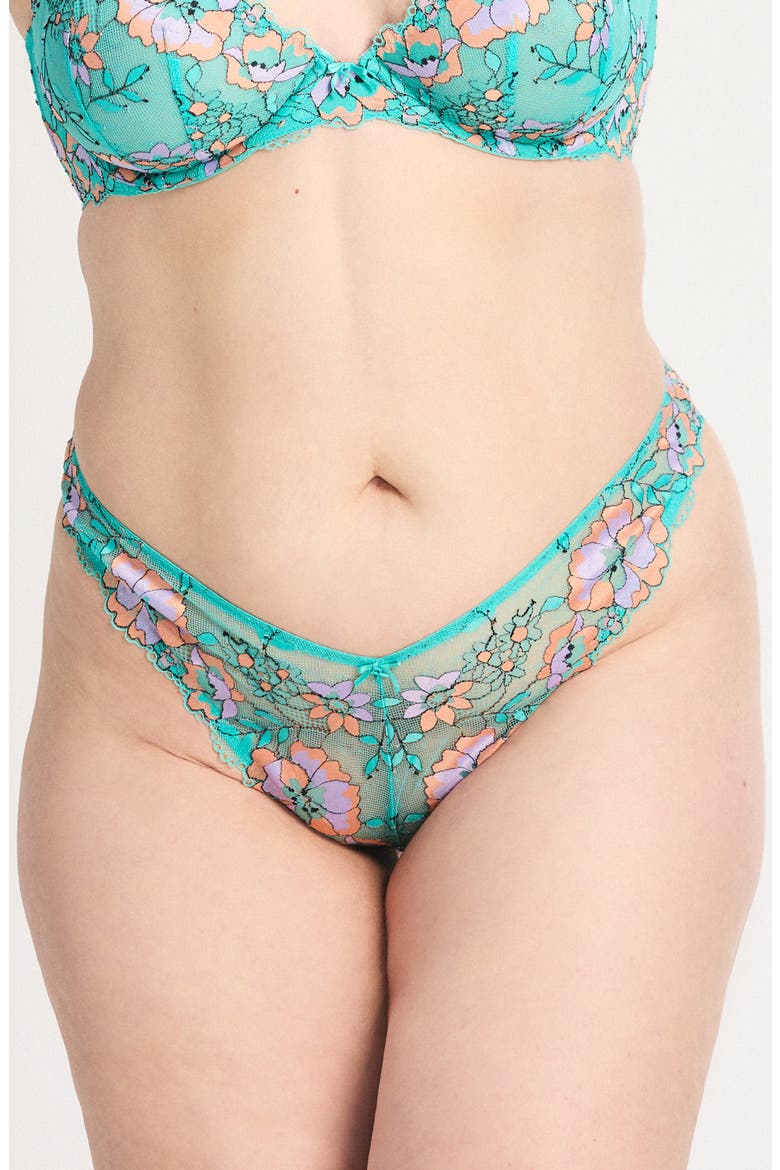 Floral Trip Lace Brazilian Panties, Alternate, color, TEAL THUNDER
