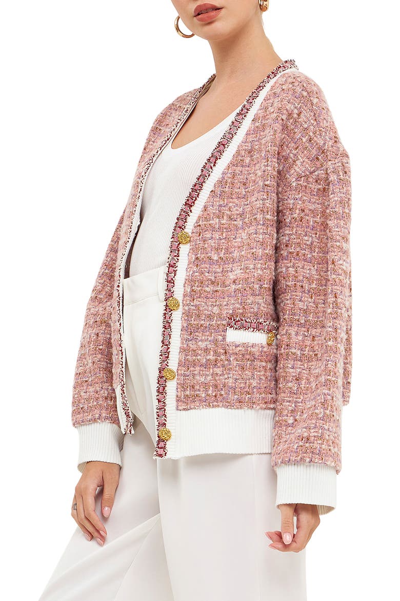 Premium Bouclé Wool Blend Cardigan, Alternate, color, PINK