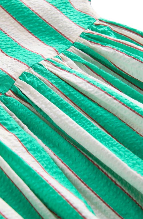 Next Kids' Stripe Cotton Seersucker Button-up Sundress In Green
