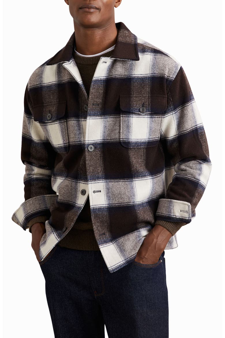 McFadden Check Wool Blend Flannel Overshirt, Main, color, MCFADDEN NAVY MULTI