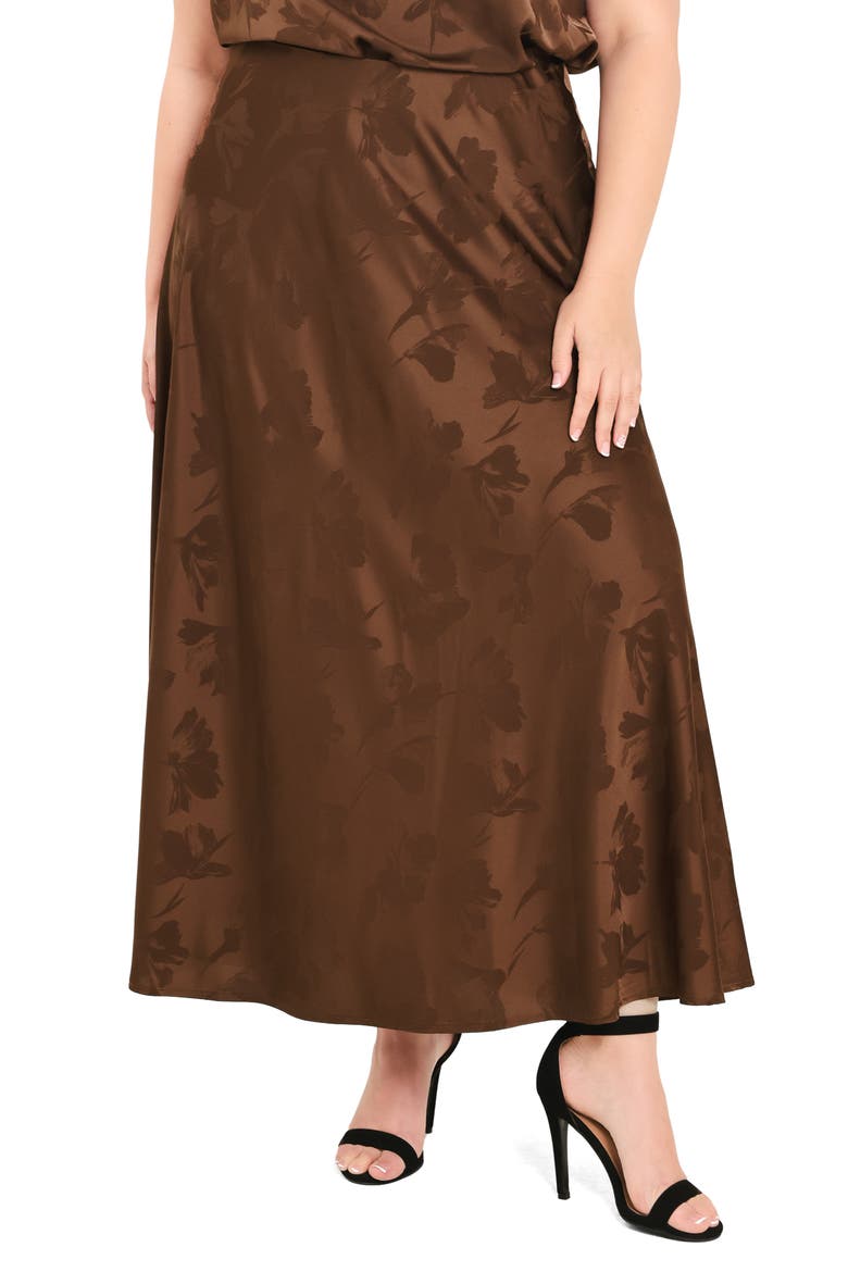 Floral Satin Maxi Skirt, Main, color, BROWN