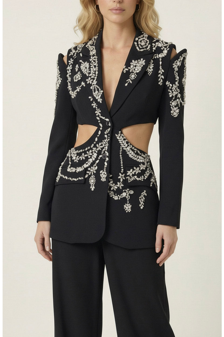 Embellished Cutout Blazer, Alternate, color, Black