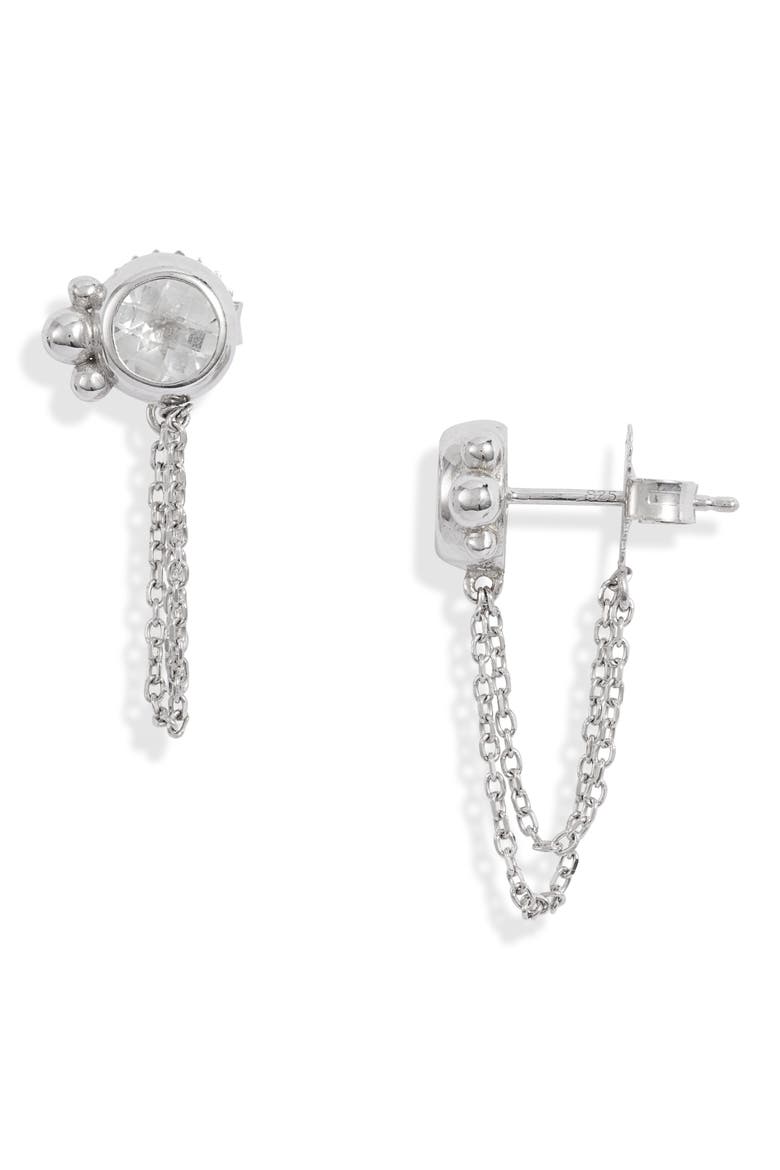 Bonheur Bubbling Brook Chain Detail Stud Earrings, Main, color, WHITE TOPAZ