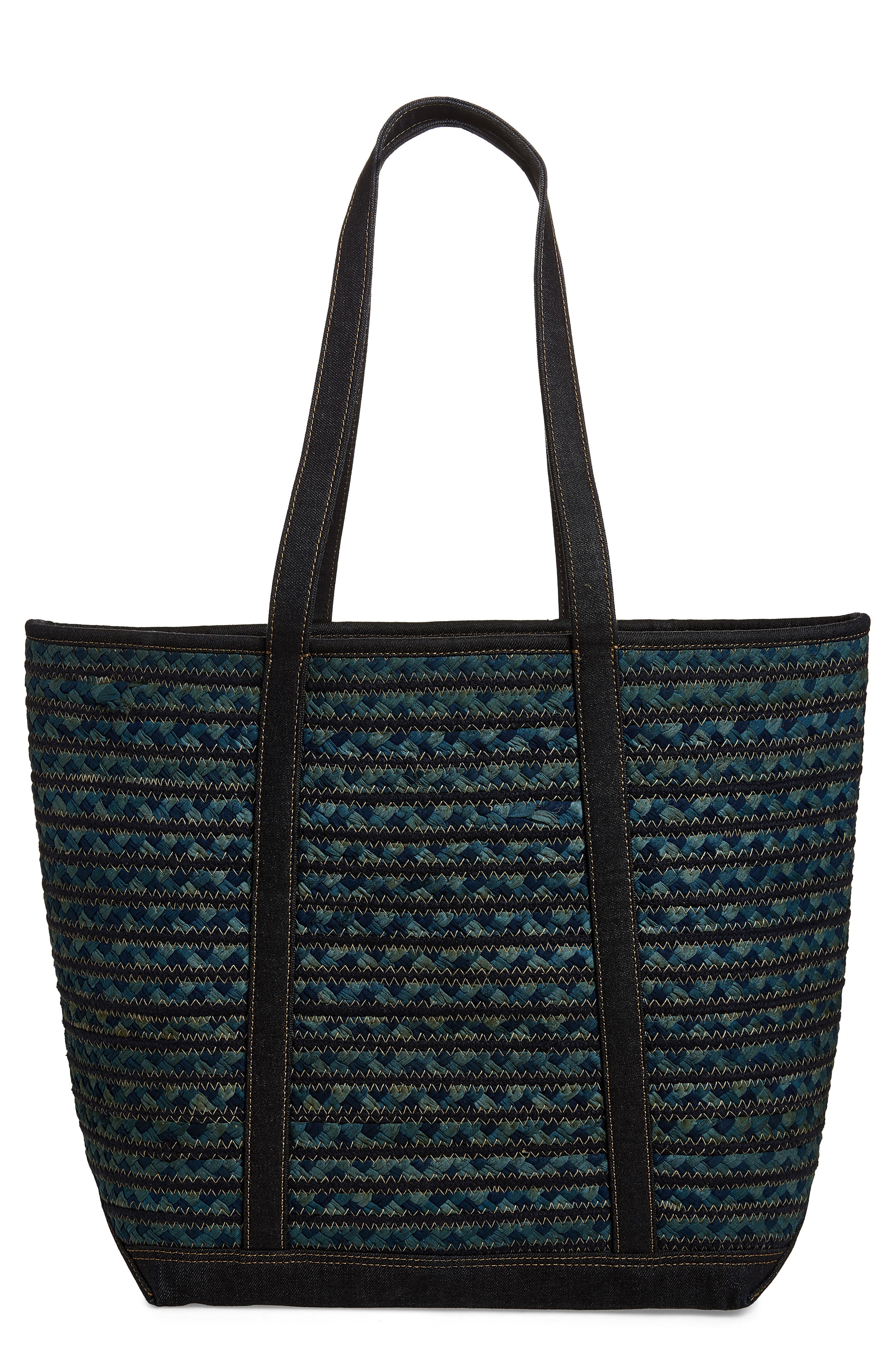 Double RL Banks Braided Cotton Beach Tote, Main, color, Navy Multi