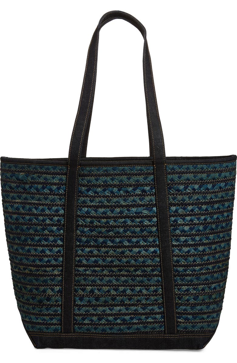 Double RL Banks Braided Cotton Beach Tote, Main, color, Navy Multi