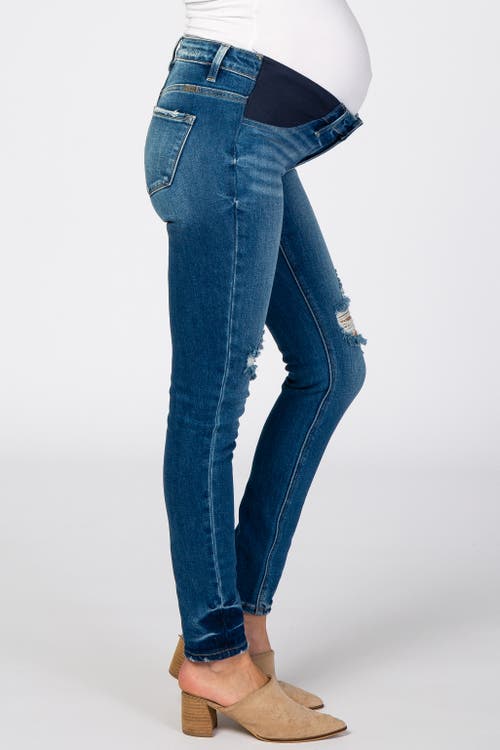 Pinkblush Distressed Side Insert Maternity Jeans In Blue