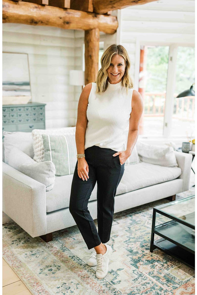 Kayla Pull-On Slim Ponte Pants, Alternate, color, BLACK