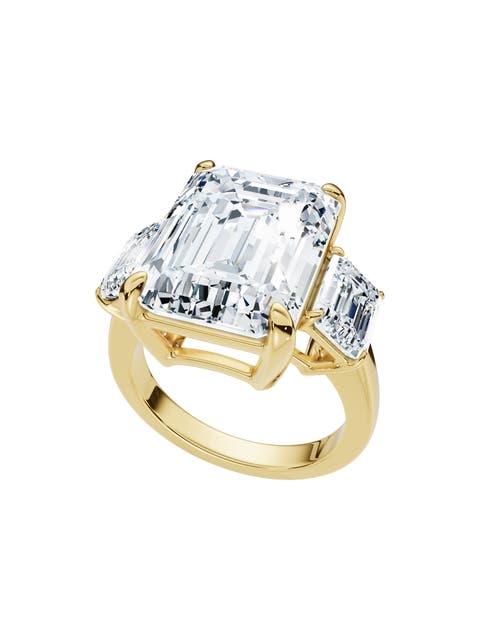 Certified 12Ct Emerald Cut Three Stone Diamond Engagement Ring Lab Grown