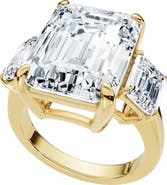 Bliss Diamond Certified 12Ct Emerald Cut Three Stone Diamond Engagement Ring Lab Grown