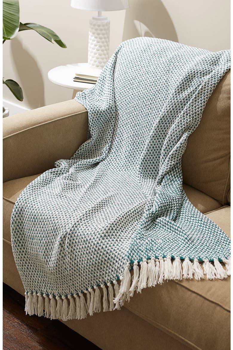 Tassel Woven Cotton Throw Blanket, Alternate, color, GREEN