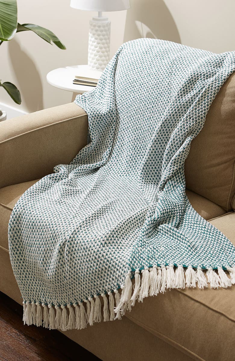 Design Imports Tassel Woven Cotton Throw Blanket, Alternate, color, Green