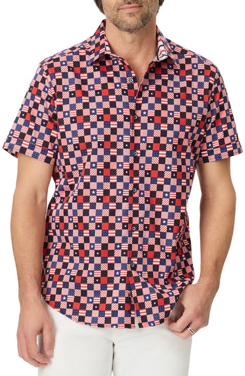 Stars Aligned Short Sleeve Stretch Cotton Button-Up Shirt