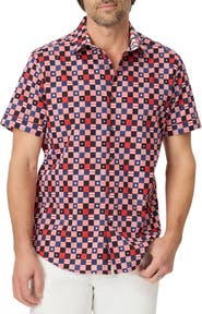 Robert Graham Stars Aligned Short Sleeve Stretch Cotton Button-Up Shirt