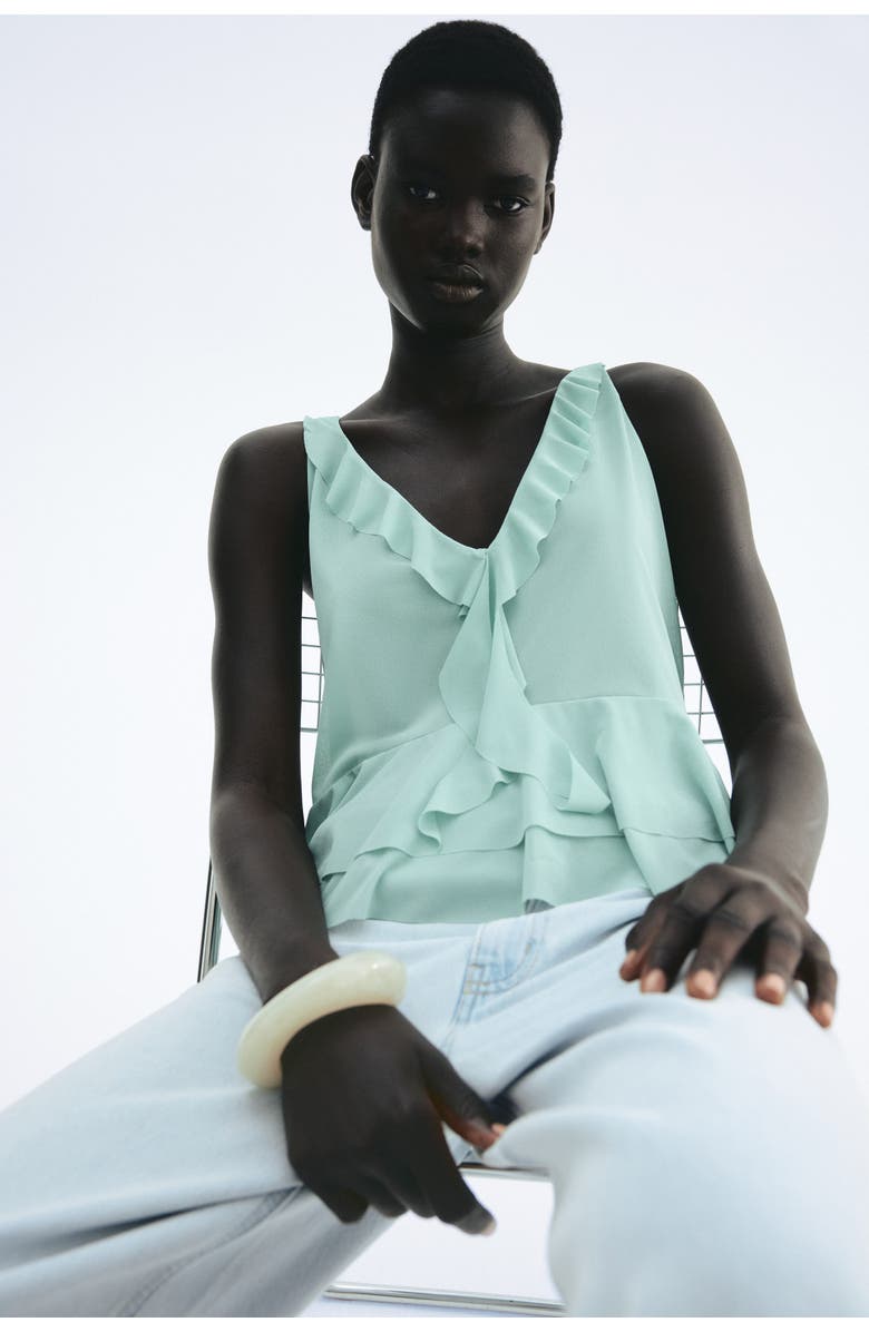 H&M Flounced Vest Top, Alternate, color, Light Turquoise