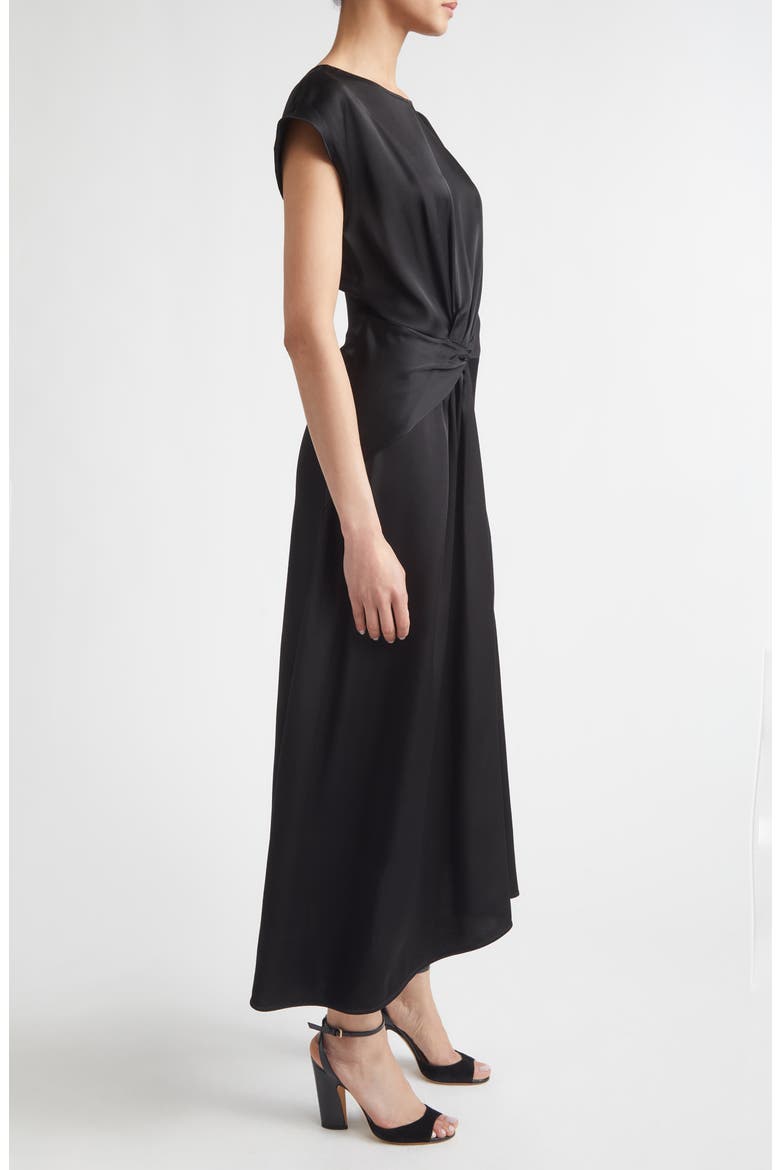 Aria Twist Waist Asymmetric Midi Dress, Alternate, color, BLACK