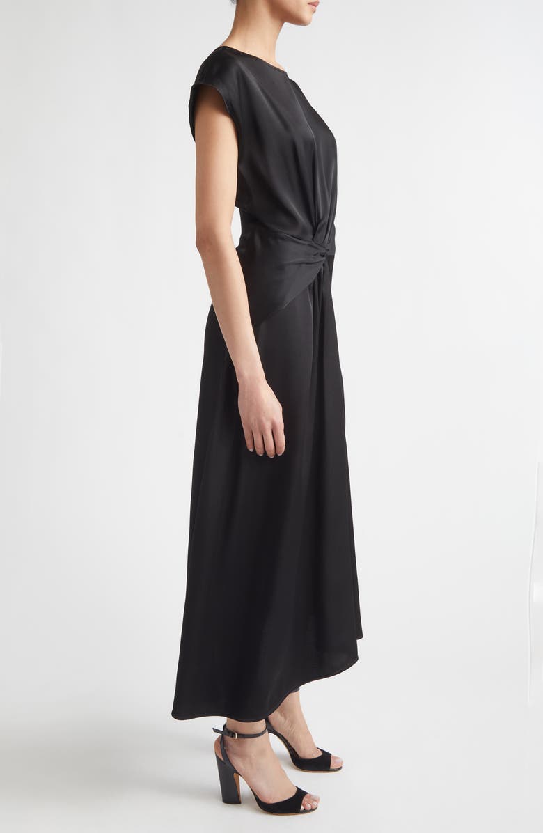 Victoria Beckham Twist Shoulder Asymmetric Satin Midi Dress, Alternate, color, Black